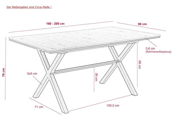 Esstisch KARINA Eiche Artisan Nachbildung schwarz pulverbeschichtet B/H/T: ca. 160x76x90 cm – Bild 2