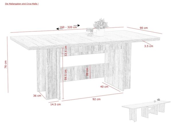 Esstisch LIA II Eiche Sand Nachbildung B/H/T: ca. 160x76x90 cm – Bild 2