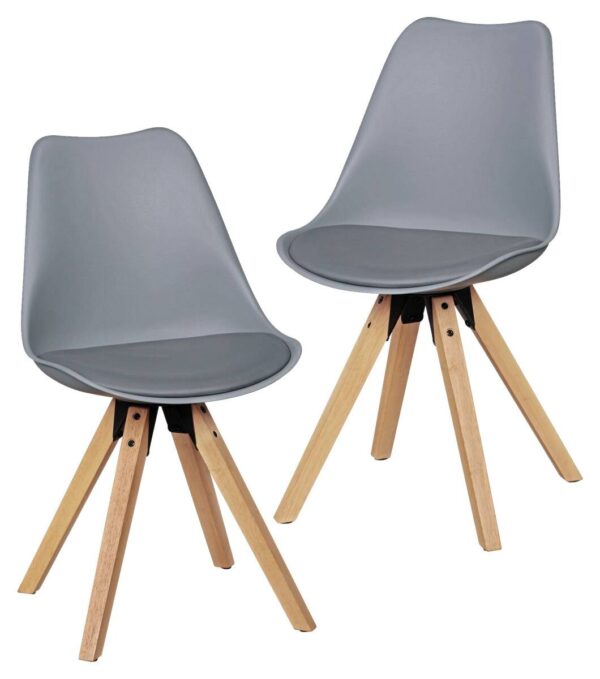Stuhl 2er-Set grau grau natur Kunststoff Kunstleder Echtholz B/H/T: ca. 49x87x52 cm – Bild 5