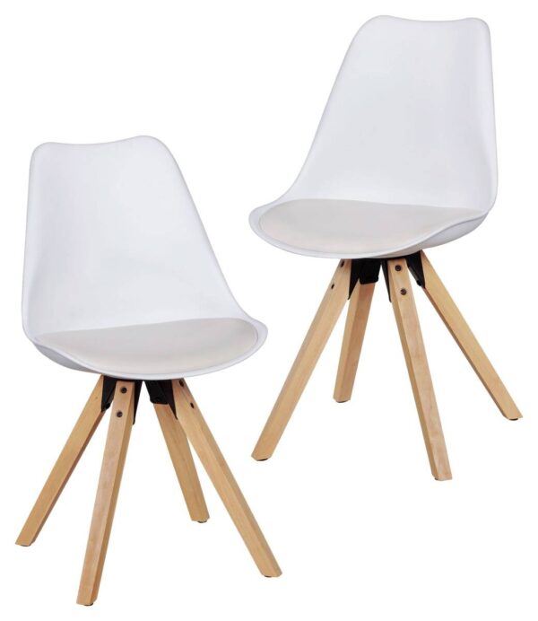 Stuhl 2er-Set weiß natur Kunststoff Echtholz Kunstleder B/H/T: ca. 52x87x49 cm – Bild 2
