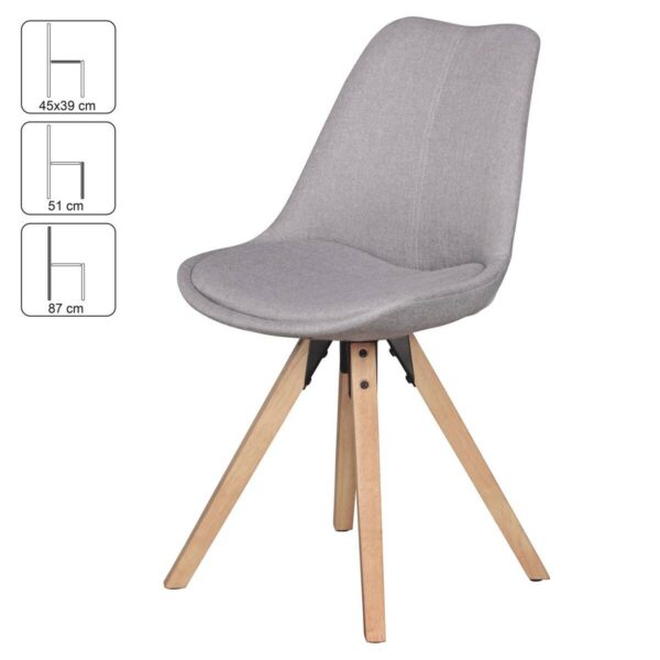 Stuhl 2er-Set hellgrau natur Stoff Echtholz B/H/T: ca. 49x87x52 cm – Bild 2