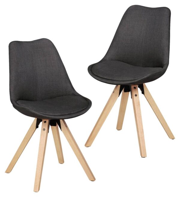 Stuhl 2er-Set grau natur Stoff Echtholz B/H/T: ca. 49x87x52 cm – Bild 2