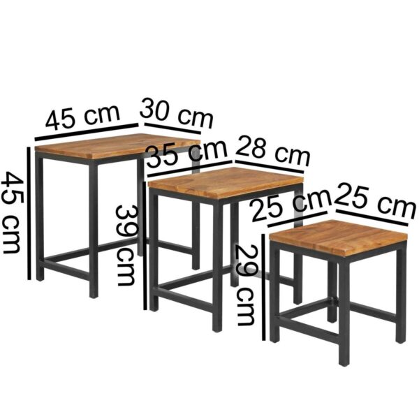 Beistelltisch 3er-Set natur schwarz pulverbeschichtet Echtholz Metall – Bild 2
