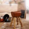Barhocker braun natur Leder Echtholz B/H/T: ca. 43x75x43 cm Barhocker braun natur Leder Echtholz B/H/T: ca. 43x75x43 cm – Bild 3