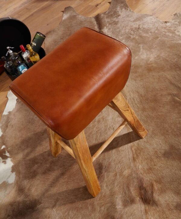Barhocker braun natur Leder Echtholz B/H/T: ca. 43x75x43 cm Barhocker braun natur Leder Echtholz B/H/T: ca. 43x75x43 cm – Bild 5