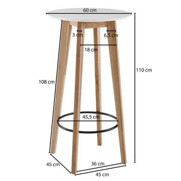 Bartisch weiß matt natur MDF B/H/T: ca. 60x110x60 cm – Bild 3