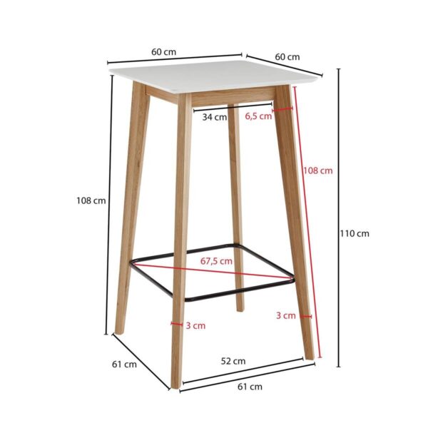 Bartisch weiß natur MDF B/H/T: ca. 60x110x60 cm – Bild 5