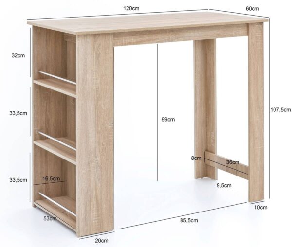 Bartisch Eiche Sonoma Nachbildung Holzwerkstoff B/H/T: ca. 120x107,5x60 cm – Bild 2