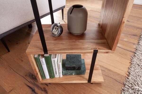 Beistelltisch natur schwarz pulverbeschichtet Akazie Edelstahl B/H/T: ca. 45x60x30 cm – Bild 3