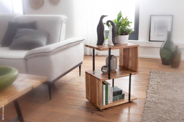 Beistelltisch natur schwarz pulverbeschichtet Akazie Edelstahl B/H/T: ca. 45x60x30 cm – Bild 5