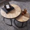 Beistelltisch 2er-Set. natur natur schwarz pulverbeschichtet Akazie MDF Eisen – Bild 4