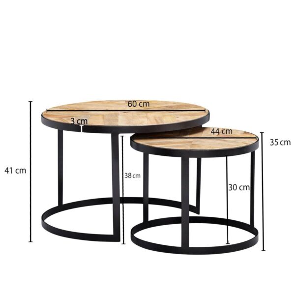 Beistelltisch 2er-Set. natur natur schwarz pulverbeschichtet Akazie MDF Eisen – Bild 5