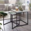 Beistelltisch 2er-Set. weiß Marmor Optik schwarz pulverbeschichtet MDF Stahl – Bild 2
