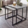Beistelltisch 2er-Set. weiß Marmor Optik schwarz pulverbeschichtet MDF Stahl – Bild 4