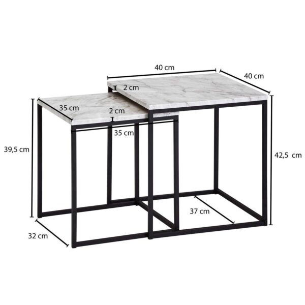 Beistelltisch 2er-Set. weiß Marmor Optik schwarz pulverbeschichtet MDF Stahl – Bild 5