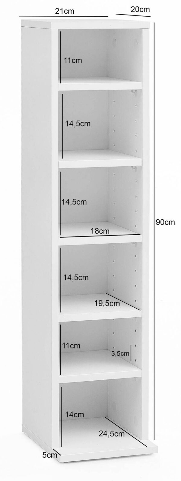 CD Regal weiß B/H/T: ca. 21x90x20 cm – Bild 2