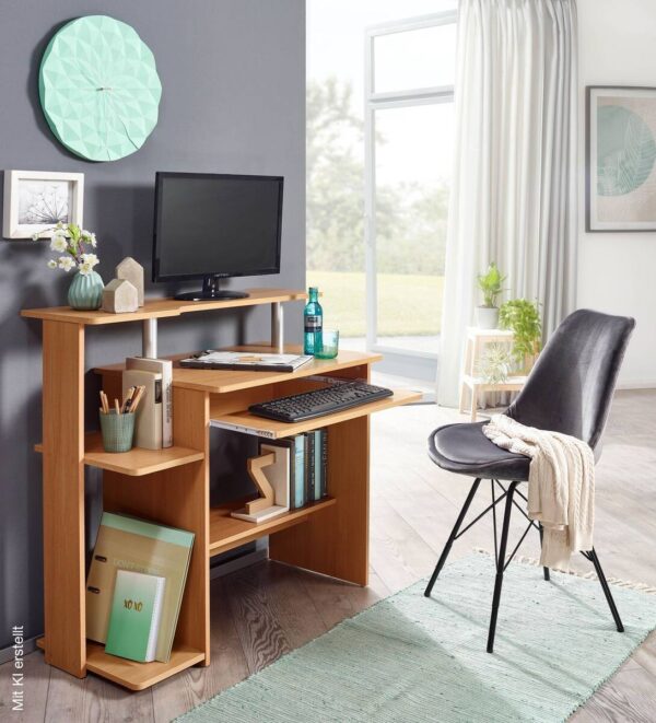 Computertisch buche Nachbildung B/H/T: ca. 94x90,5x48,5 cm – Bild 5