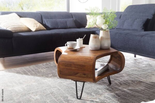 Couchtisch natur schwarz B/H/T: ca. 55x38x55 cm – Bild 4