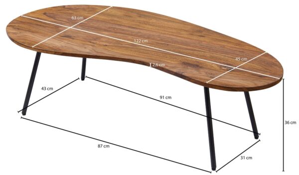 Couchtisch natur schwarz pulverbeschichtet B/H/T: ca. 122x36x63 cm – Bild 2