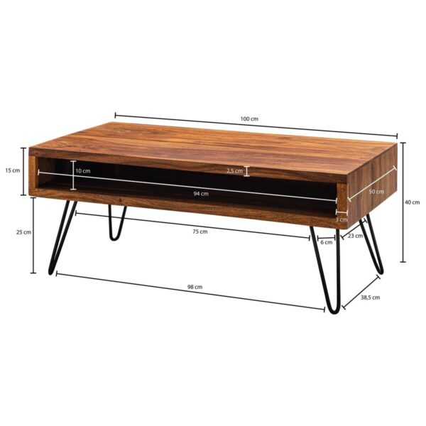 Couchtisch natur schwarz pulverbeschichtet B/H/T: ca. 100x40x50 cm – Bild 3