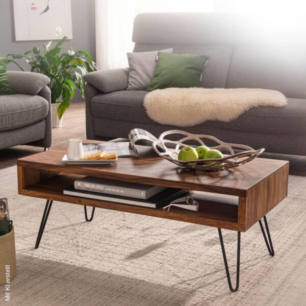Couchtisch natur schwarz pulverbeschichtet B/H/T: ca. 100x40x50 cm – Bild 5