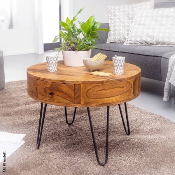 Couchtisch natur schwarz pulverbeschichtet B/H/T: ca. 60x44,5x60 cm – Bild 4