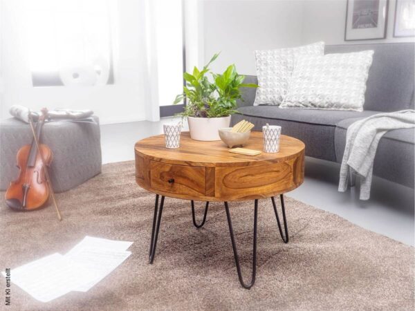 Couchtisch natur schwarz pulverbeschichtet B/H/T: ca. 60x44,5x60 cm – Bild 5