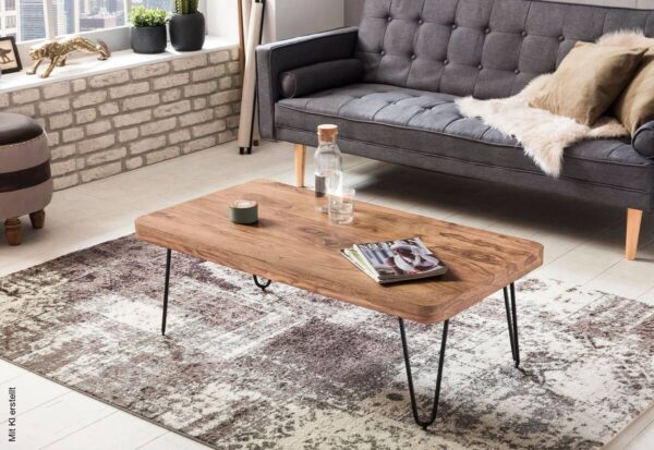 Wohnling Couchtisch natur schwarz Akazie Metall B/H/T: ca. 115x40x60 cm Wohnling Couchtisch natur schwarz Akazie Metall B/H/T: ca. 115x40x60 cm – Bild 3