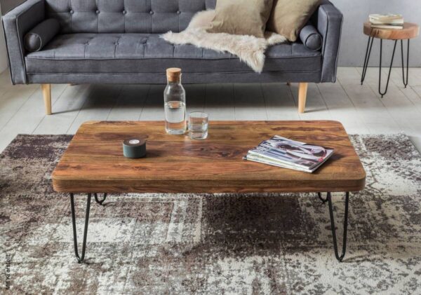 Wohnling Couchtisch natur schwarz Echtholz Metall B/H/T: ca. 115x40x60 cm – Bild 3