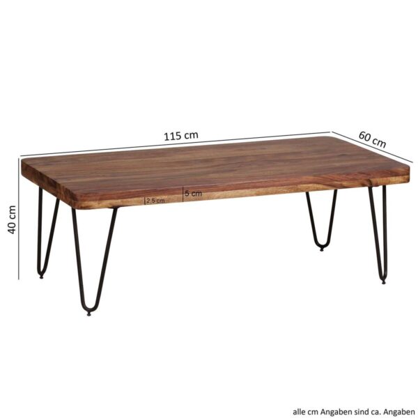 Wohnling Couchtisch natur schwarz Echtholz Metall B/H/T: ca. 115x40x60 cm – Bild 4