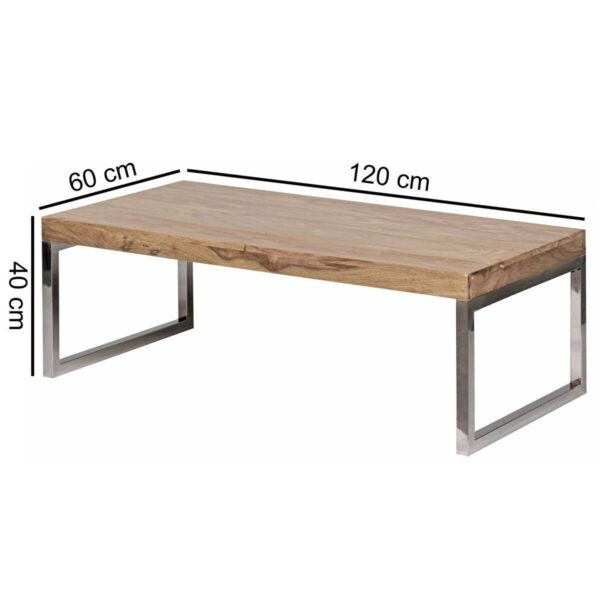 Wohnling Couchtisch natur Chrom Akazie Metall B/H/T: ca. 120x40x60 cm – Bild 2