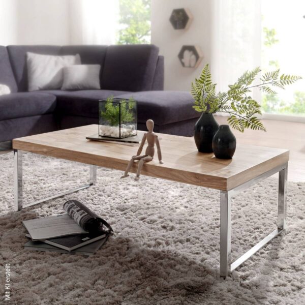 Wohnling Couchtisch natur Chrom Akazie Metall B/H/T: ca. 120x40x60 cm – Bild 3
