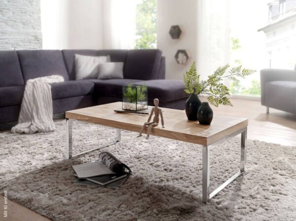 Wohnling Couchtisch natur Chrom Akazie Metall B/H/T: ca. 120x40x60 cm – Bild 4