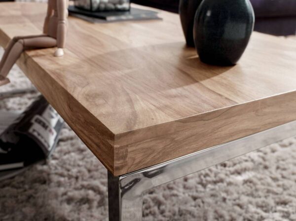 Wohnling Couchtisch natur Chrom Akazie Metall B/H/T: ca. 120x40x60 cm – Bild 5
