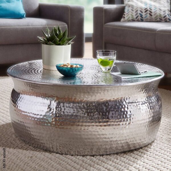 Couchtisch silber B/H/T: ca. 75x31x75 cm – Bild 5