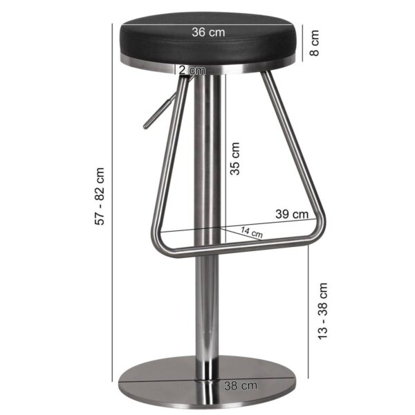 Barhocker schwarz Edelstahl Kunstleder Edelstahl B/H/T: ca. 39x54x39 cm – Bild 3
