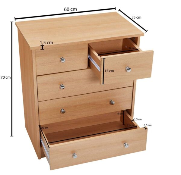 Kommode buche Alu Optik B/H/T: ca. 60x70x35 cm Kommode buche Alu Optik B/H/T: ca. 60x70x35 cm – Bild 2