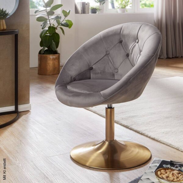 Wohnling Sessel grau gold Stoff Eisen – Bild 4