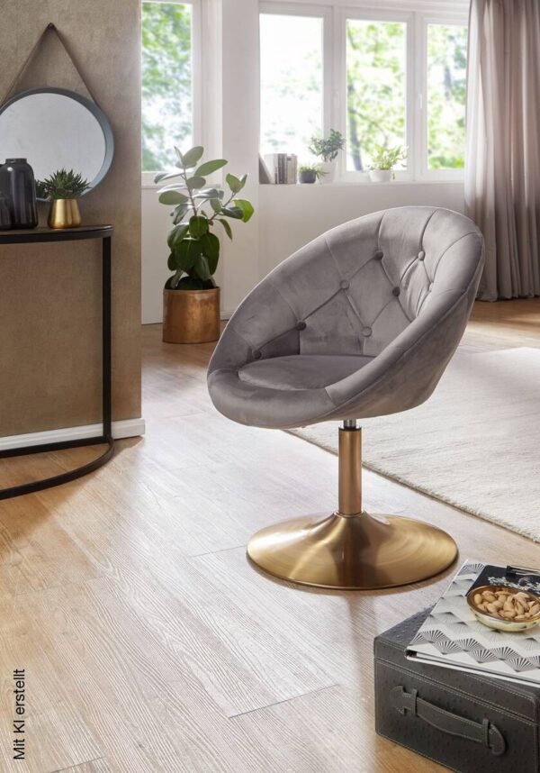 Wohnling Sessel grau gold Stoff Eisen – Bild 5