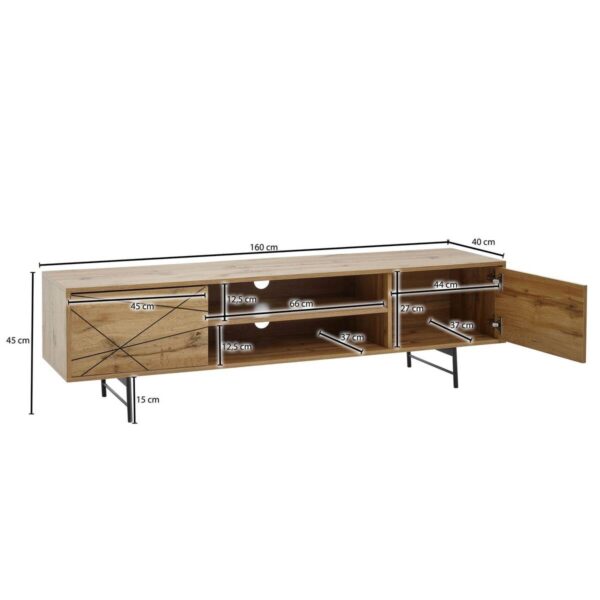 Lowboard Eiche Nachbildung schwarz pulverbeschichtet B/H/T: ca. 160x45x40 cm – Bild 2