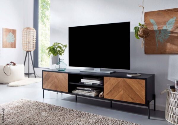 Lowboard schwarz Eiche dunkel Nachbildung schwarz pulverbeschichtet B/H/T: ca. 163x45x40 cm – Bild 3