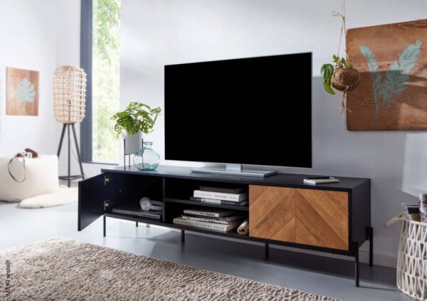 Lowboard schwarz Eiche dunkel Nachbildung schwarz pulverbeschichtet B/H/T: ca. 163x45x40 cm – Bild 4