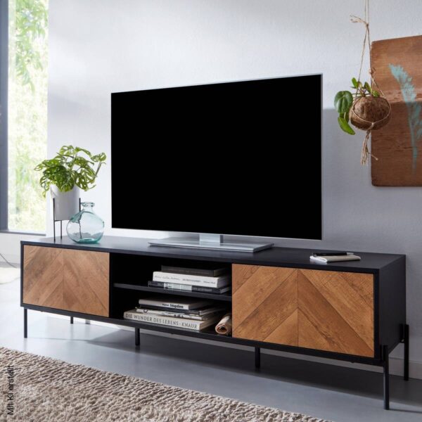 Lowboard schwarz Eiche dunkel Nachbildung schwarz pulverbeschichtet B/H/T: ca. 163x45x40 cm – Bild 5