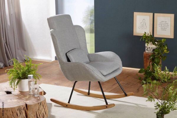 Stuhl hellgrau natur Polyester Echtholz B/H/T: ca. 75x110x88,5 cm – Bild 4