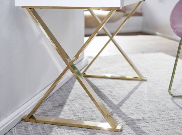 Schreibtisch weiß Lack Hochglanz gold lackiert B/H/T: ca. 118x76x57 cm – Bild 4