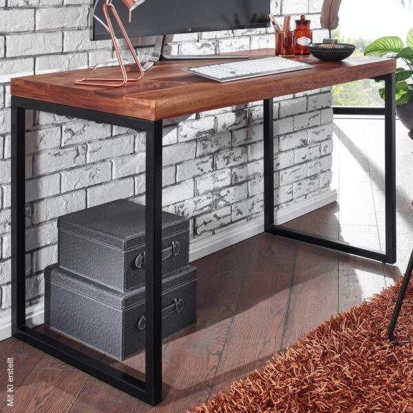 Schreibtisch natur schwarz pulverbeschichtet B/H/T: ca. 117x76,5x59 cm – Bild 3