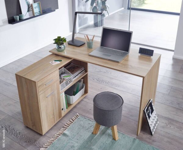 Schreibtischkombination Eiche Sonoma Nachbildung B/H/T: ca. 120x75,5x106,5 cm – Bild 5