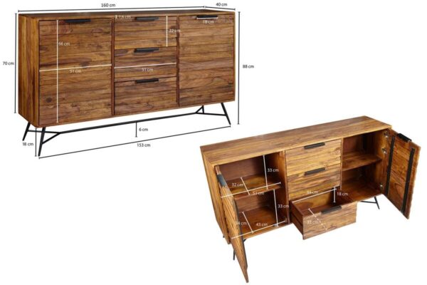 Sideboard natur schwarz B/H/T: ca. 160x88x40 cm – Bild 3