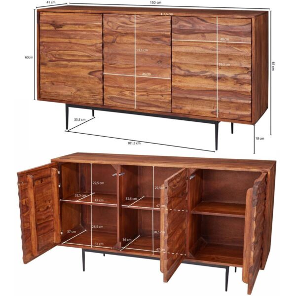 Sideboard natur beschichtet schwarz lackiert B/H/T: ca. 150x81x41 cm – Bild 2