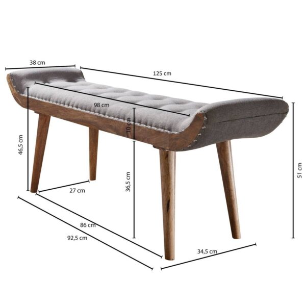 Wohnling Sitzbank grau natur Stoff Echtholz B/H/T: ca. 125x51x38 cm – Bild 2
